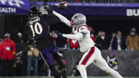 Baltimore Ravens wide receiver DeAndre Hopkins and New England Patriots cornerback Carlton Davis III