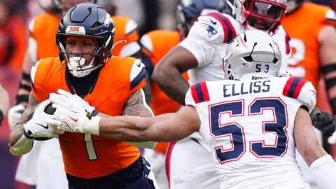 Denver Broncos tight end Evan Engram and New England Patriots linebacker Christian Elliss