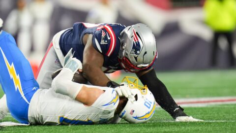 New England Patriots defensive lineman Milton Williams and Los Angeles Chargers quarterback Justin Herbert