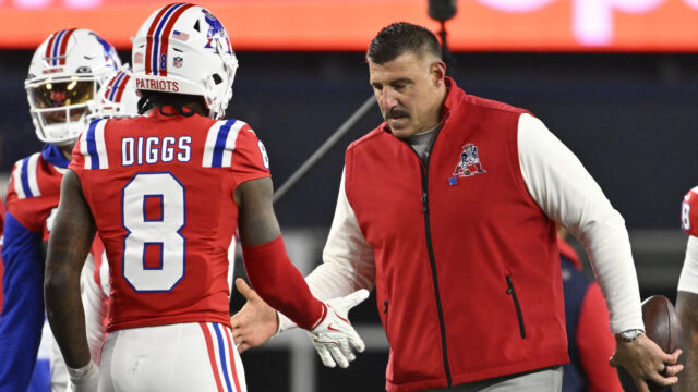 New England Patriots wide receiver Stefon Diggs and head coach Mike Vrabel
