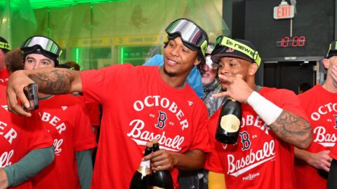 Boston Red Sox starting pitcher Brayan Bello and center fielder Ceddanne Rafaela