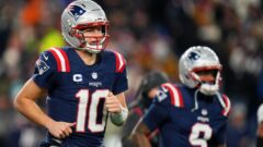 New England Patriots quarterback Drake Maye and wide receiver Kayshon Boutte