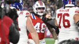 New England Patriots linebacker Jahlani Tavai, New York Giants guard Jon Runyan and New York Giants quarterback Jaxson Dart