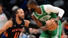 New York Knicks guard Jalen Brunson and Boston Celtics guard Jaylen Brown