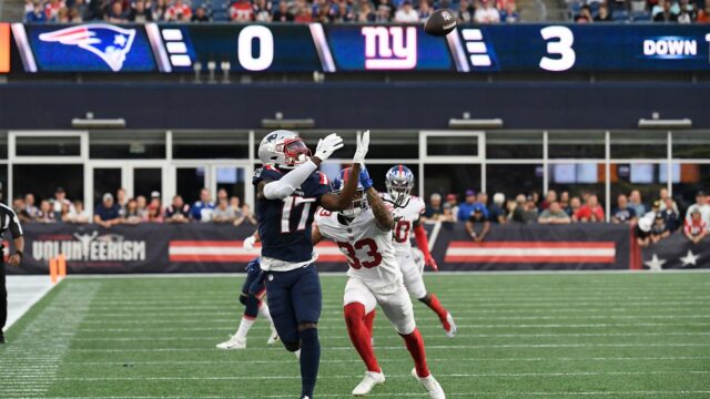 Former New England Patriots wide receiver Kristian Wilkerson and former New York Giants cornerback Aaron Robinson