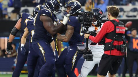 Los Angeles Chargers running back Omarion Hampton and guard Mekhi Becton