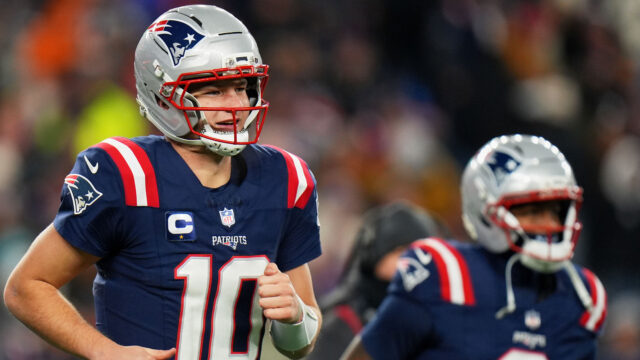 New England Patriots quarterback Drake Maye and wide receiver Kayshon Boutte