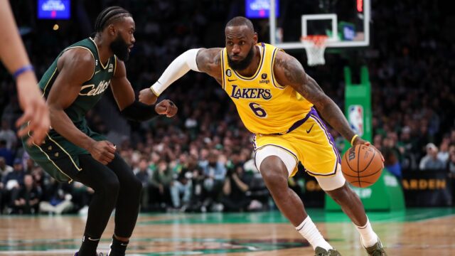 Lakers' LeBron James and Celtics' Jaylen Brown