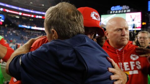 Kansas City Chiefs head coach Andy Reid and former New England Patriots head coach Bill Belichick